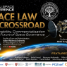 Poster for the 1st AMU Space Conference titled “Space Law at Crossroad: Sustainability, Commercialisation and the Future of Space Governance.” The design shows Earth from orbit with a satellite in the foreground. Event details list the date, time, venue at the AMU Faculty of Law and Administration, and the names of featured experts. Logos of partner institutions appear along the bottom.