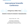 oster for the “International Scientific Conference: Giving Every Child a Voice – Inclusive Actions for Inclusive Communication.” The design features the logos of the Faculty of Educational Studies at Adam Mickiewicz University and ATABI at the top. The title is centered with soundwave graphics on both sides. Event details list the date 30 April 2026, time 9:30–15:00, and location: Building D, Room 508, Faculty of Educational Studies, Adam Mickiewicz University, Poznań.