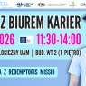 Grafika promująca „Dzień z Biurem Karier” 12 maja 2026 na Wydziale Teologicznym UAM, z informacją o prelekcji Redemptoris Missio oraz wizerunkiem mężczyzny w birecie.