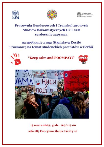 Plakat z informacjami o wydarzeniu. Na środku zdjęcie protestujących z transparentami.