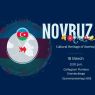 A promotional poster for Novruz, celebrating the Cultural Heritage of Azerbaijan. The event is on March 19 at 2:30 p.m. at Collegium Floriana Znanieckiego, Szamarzewskiego 89E. The design features the Azerbaijani flag, a map highlight of Azerbaijan, and decorative floral elements.