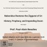 Poster announcing an academic lecture titled “Nabonidus Restores the Ziggurat of Ur: History, Prophecy, and Impending Doom”, delivered by Prof. Paul‑Alain Beaulieu from the University of Toronto; includes event details, organisers’ names and a background image of the Ziggurat of Ur.